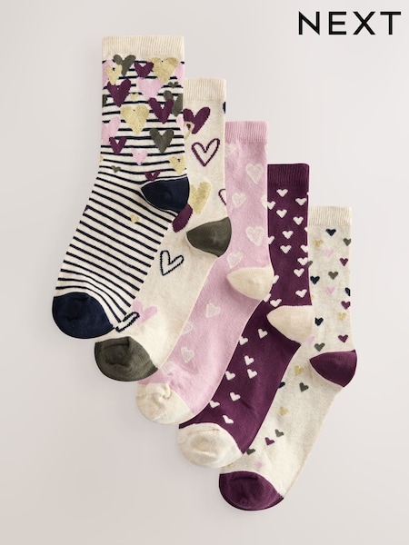 Pink Hearts Ankle Socks 5 Pack (H18390) | £12