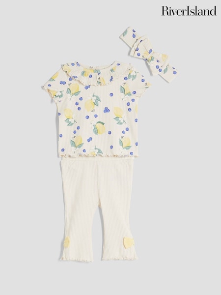 River Island Brown Baby Girls Beige Lemon Kickflare Tops & Leggings Set 3 Pack (H18441) | £22