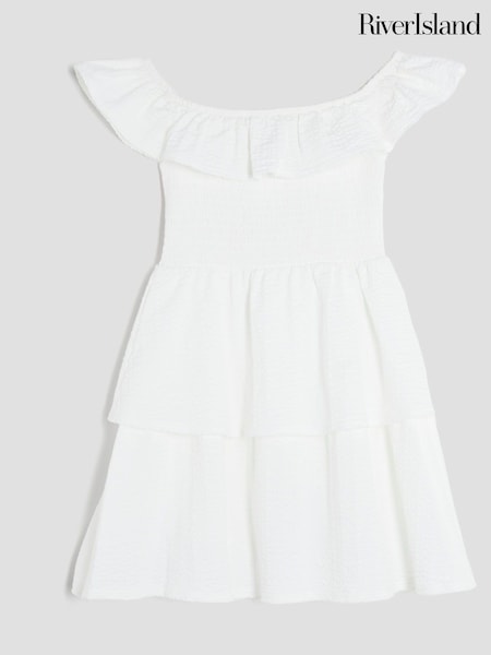 River Island White Girls Bardot Rara 100% Cotton Dress (H18446) | £21