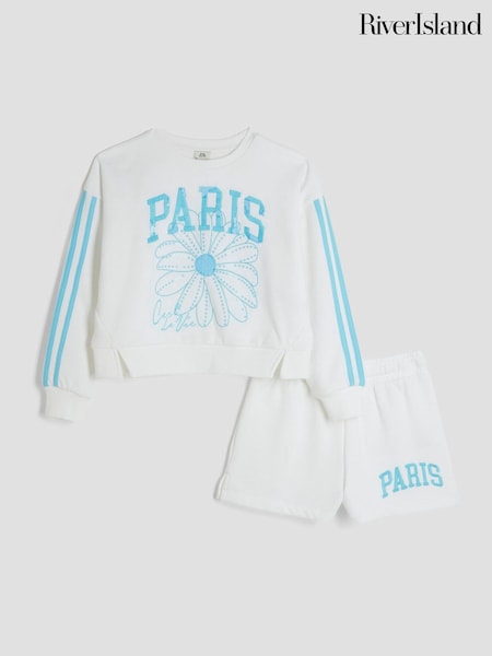 River Island White Girls Paris Sweat Set (H18447) | £29