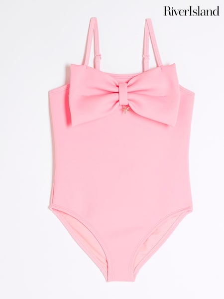 River Island Pink Girls 3D Bow Swimsuit (H18452) | £20