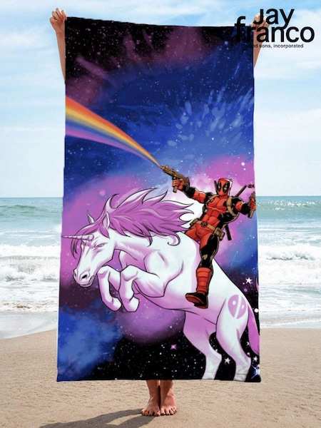 Jay Franco Blue Marvel Deadpool Space Rider Cotton Beach Towel (H18455) | £19