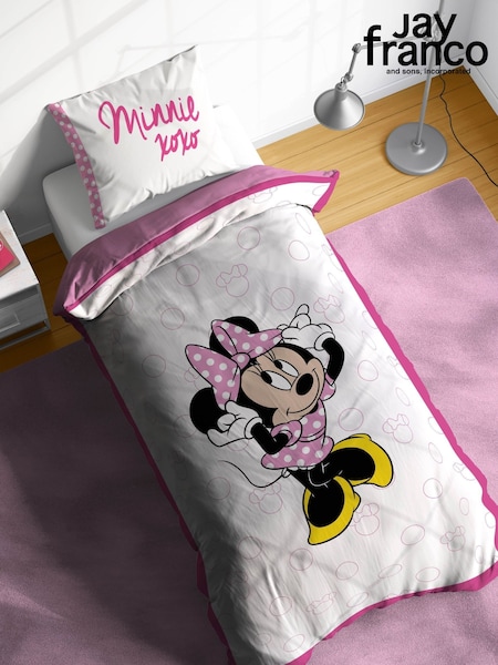 Jay Franco White Disney Minnie Mouse 100% Cotton Single Duvet Cover Set (H18456) | £33