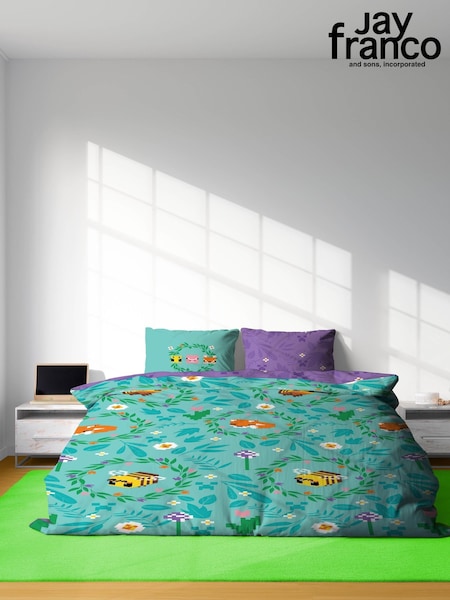 Jay Franco Blue Minecraft Floral 100% Cotton Double Duvet Cover Set (H18460) | £42