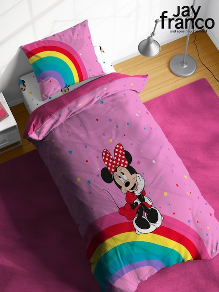Jay Franco Pink Disney Minnie Mouse Rainbow 100 Cotton 3 Piece Bed Set (H18467) | £42