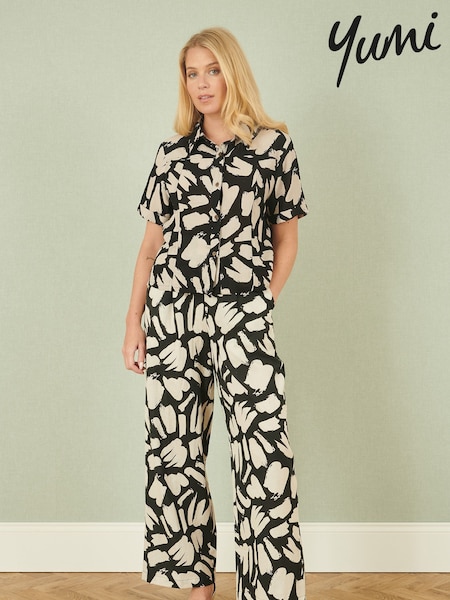 Yumi Black Relaxed Fit 100% Cotton Splash Print Trousers (H18469) | £50