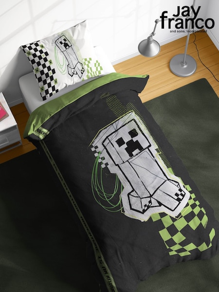 Jay Franco Black Minecraft Creeper Doodle 100% Cotton Single Duvet Set (H18470) | £33