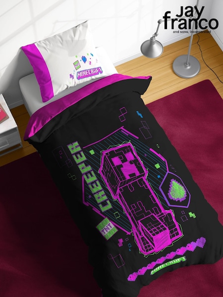 Jay Franco Black Minecraft Neon Creeper 100% Cotton Single Duvet Set (H18475) | £33