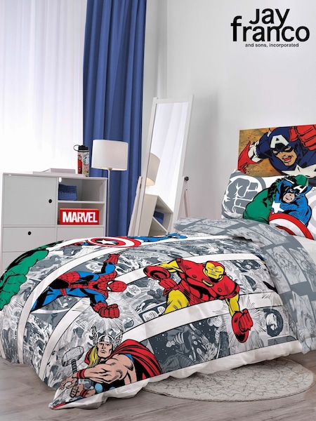 Jay Franco Grey Marvel Comics Avengers Comic Cool 100% Cotton Double Duvet Cover & Pillowcase Set (H18479) | £42