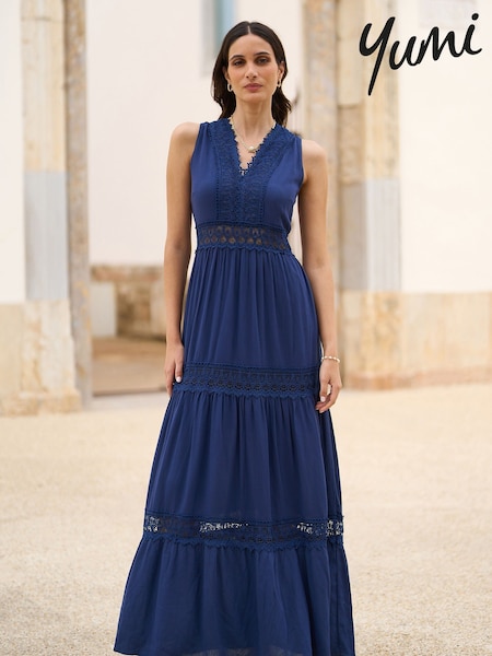 Yumi Blue Lace Trim Sun Dress (H18493) | £68