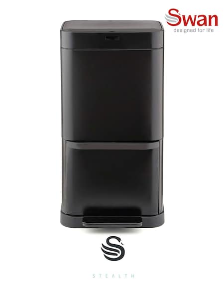 Swan Black Stealth Dual Recycling Sensor Bin with Retainer Body (H18521) | £170