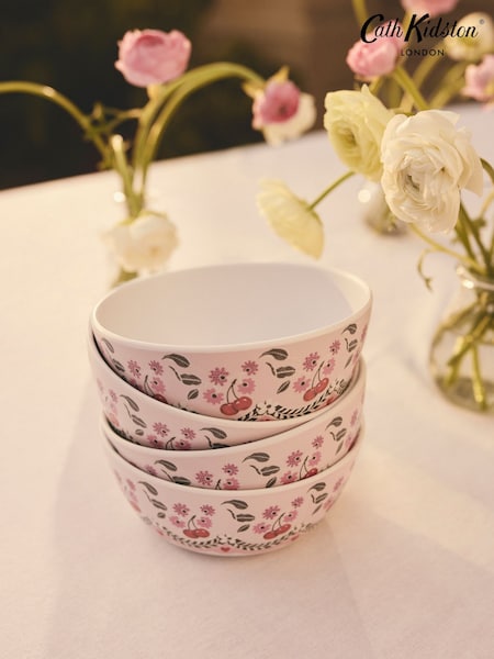 Cath Kidston Set of 4 Pink Cherry Melamine Cereal Bowls (H18527) | £20