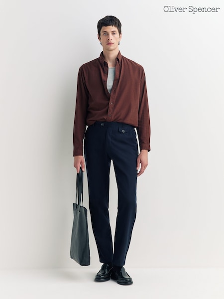 Oliver Spencer Blue Fishtail Cotton Wool Tapered Trousers (H18547) | £240