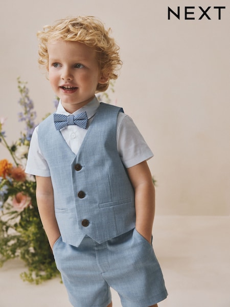 Blue Waistcoat, Shirt, Shorts & Tie Set (3mths-9yrs) (H18632) | £35 - £41