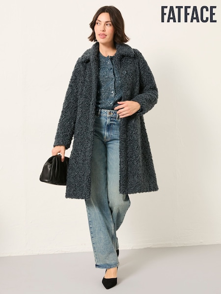 FatFace Bianca Grey Longline Teddy Coat (H18635) | £120