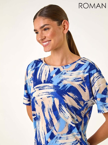 Roman Blue Abstract Print Side Tie Detail Top (H18640) | £32