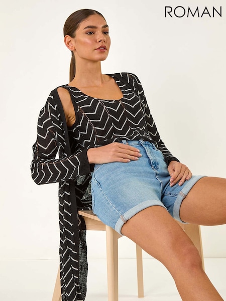 Roman Black Zig Zag Longline Cardigan (H18644) | £48