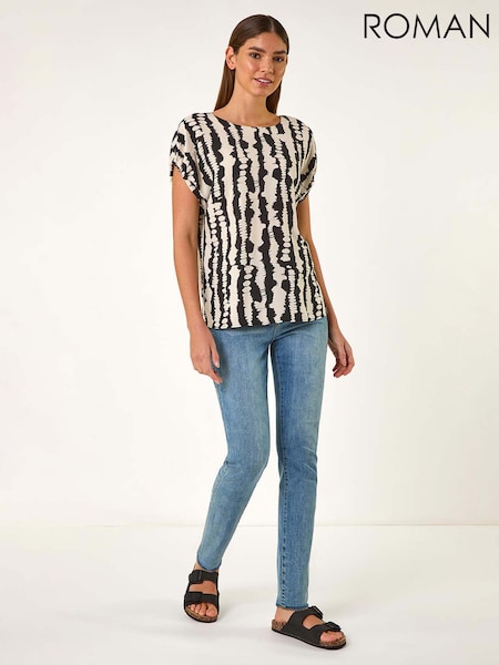 Roman Black Abstract Print Top (H18654) | £32