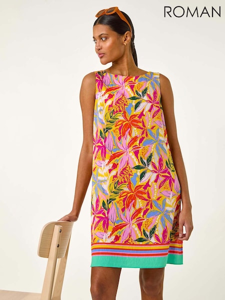 Roman Pink Tropical Leaf Print Shift Dress (H18678) | £45