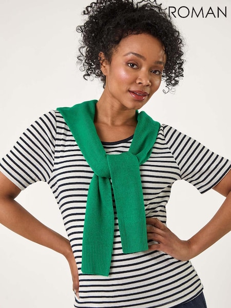 Roman Blue Petite Stripe Short Sleeve Stretch Top (H18712) | £32