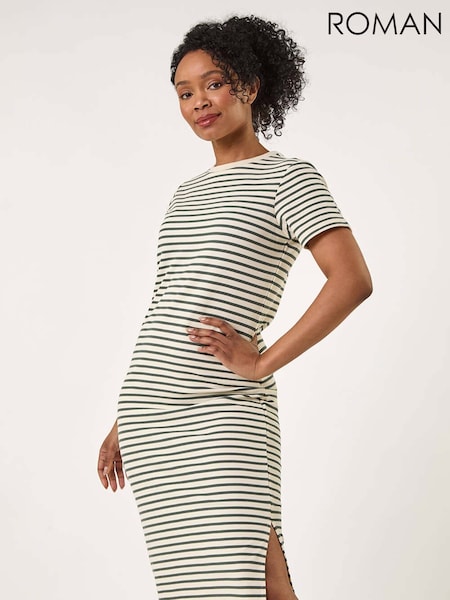 Roman Green Petite Stripe Knit Midi Dress (H18714) | £42