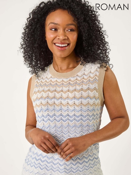 Roman Blue Petite Chevron Stripe Knit Vest (H18715) | £40