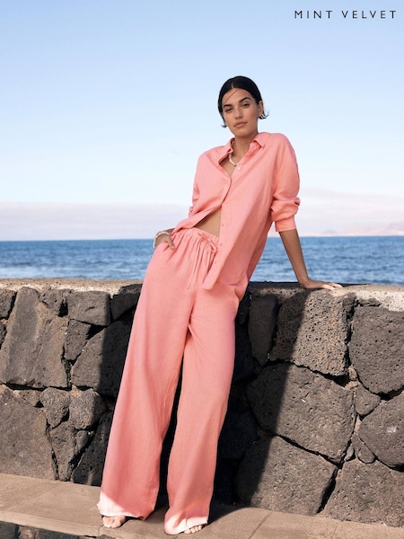 Mint Velvet Pink Linen Long Sleeve Shirt (H18757) | £89