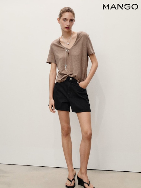 Mango Black High Rise Denim Shorts (H18781) | £34