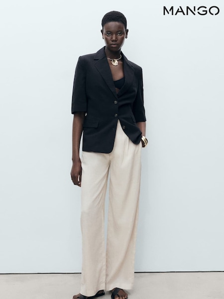 Mango Brown Tortoiseshell Button Linen Trousers (H18788) | £52