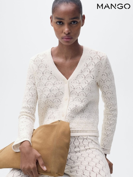 Mango Cream Crochet Long Sleeve Cardigan (H18809) | £36
