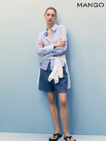 Mango Blue Pleated Denim Bermuda Shorts (H18814) | £34