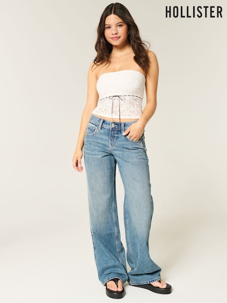 Hollister Lace Bandeau Peplum White Top (H18820) | £23
