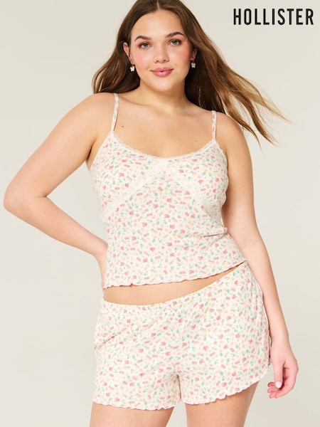 Hollister Lace Pointelle Strappy White Top and Shorts Set (H18823) | £28