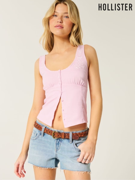 Hollister Pink Linen Button Through Corset Top (H18828) | £30