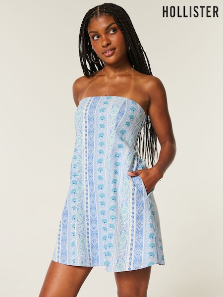 Hollister Blue Strapless Printed Mini Dress (H18832) | £40
