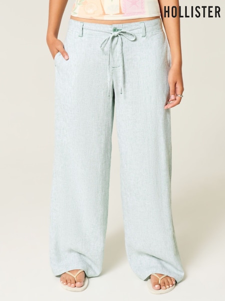 Hollister Blue Low Rise Linen Super Baggy Trousers (H18845) | £40