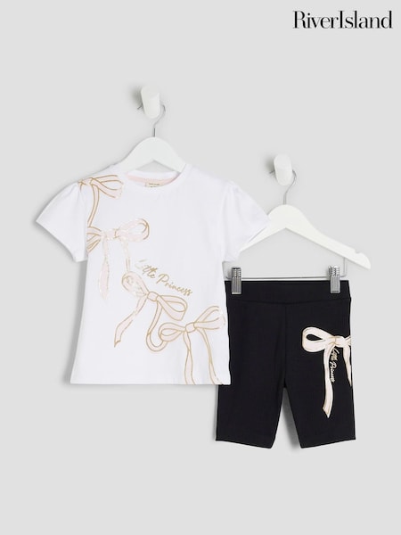 River Island White Girls White Bow T-Shirt and Short Set (H18907) | £14