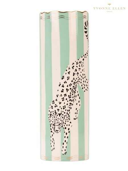 Yvonne Ellen Green Leopard Print Tall Vase (H18921) | £30