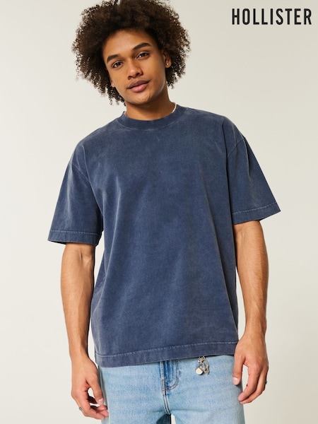 Hollister Blue 100% Cotton Acid Wash Boxy Crew Neck T-Shirt (H18950) | £23