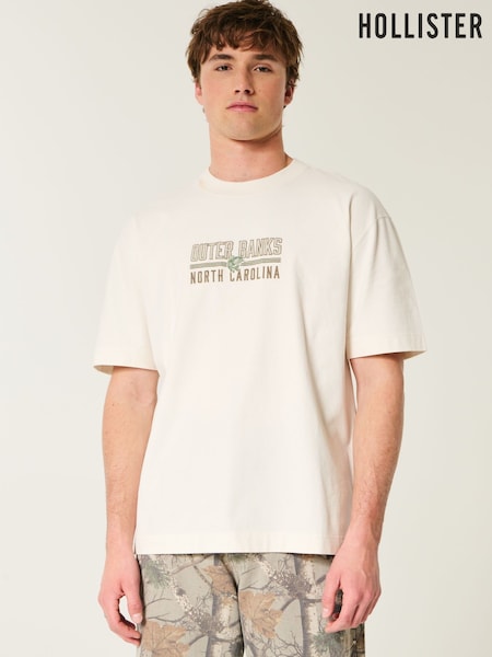 Hollister Heavy Weight Boxy Short Sleeve Destination Graphic Print 100% Cotton T-Shirt (H18951) | £23
