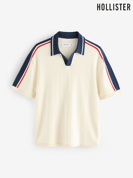 Hollister Short Sleeve Cream Polo Shirt With Retro Stripe Detail (H18964) | £28
