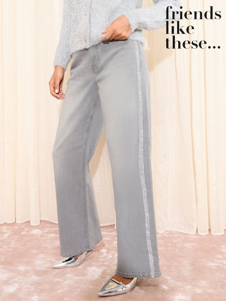 X Lucy Mecklenburgh Grey Petite Everyday Wide Leg Jeans (H19080) | £39
