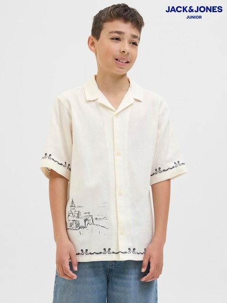 JACK & JONES Junior Resort Printed 100% Cotton White Shirt (H19140) | £27