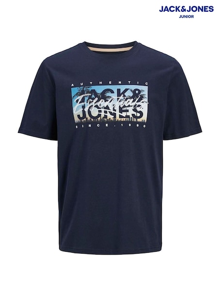JACK & JONES Junior Blue Graphic Short Sleeve 100% Cotton T-Shirt (H19143) | £12