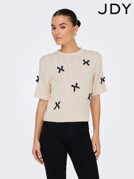 JDY Cream Bow Detail Cable Knit Jumper (H19148) | £30