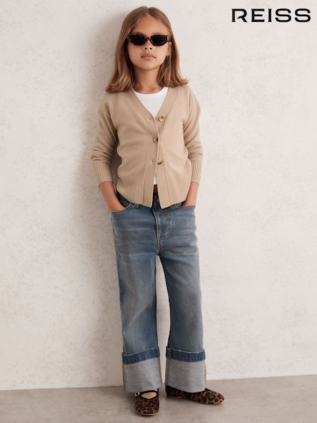 Reiss Neutral Tyla 4-9 yrs Wool-Blend Fitted Cardigan With Cashmere (H19157) | £40