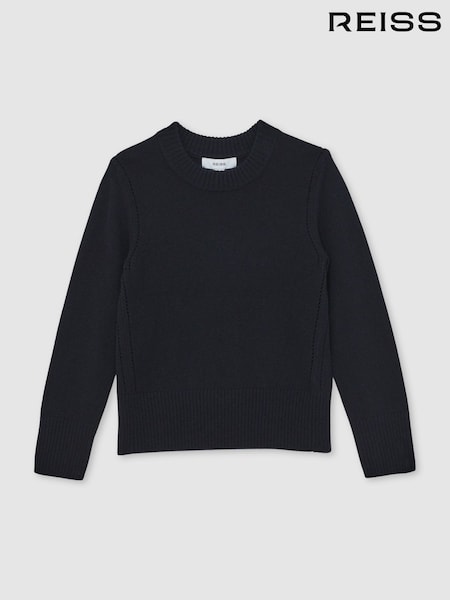 Reiss Navy Anya 13-14 yrs Wool-Blend Open-Stitch Jumper with Cashmere (H19180) | £46