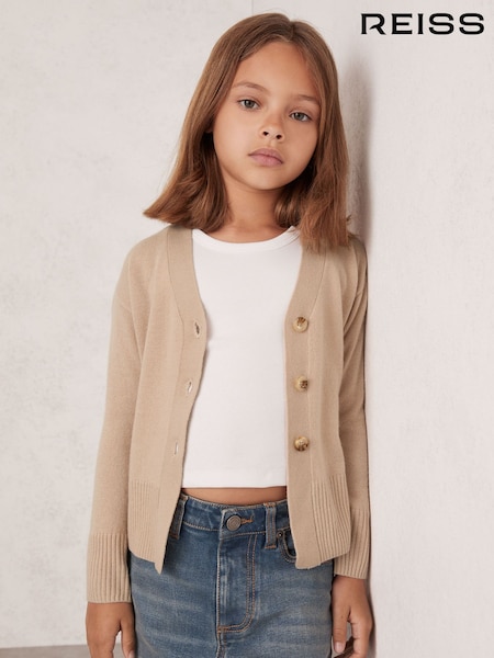 Reiss Neutral Tyla 9-13 yrs Wool-Blend Fitted Cardigan With Cashmere (H19185) | £45