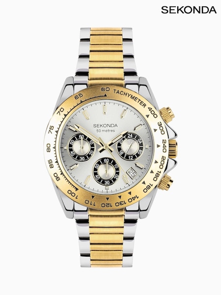 Sekonda Mens Sports 40mm Circuit Chronograph Watch in Two Tone with Stainless Steel Bracelet & Silver Dial (H19201) | £85