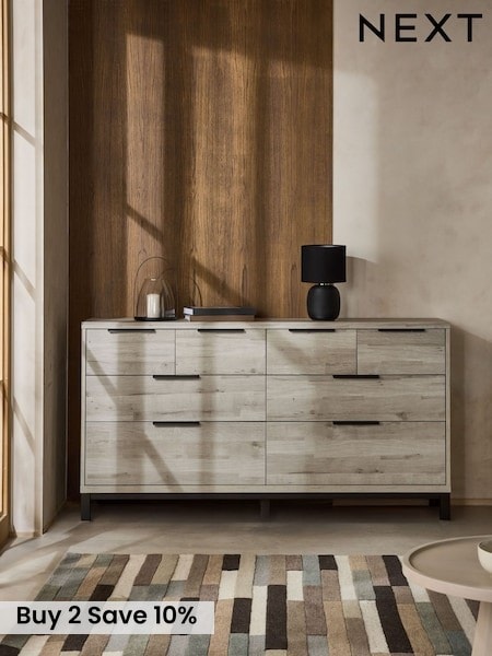 Grey Bronx Oak Effect 8 Drawer Chest of Drawers (H19224) | £499